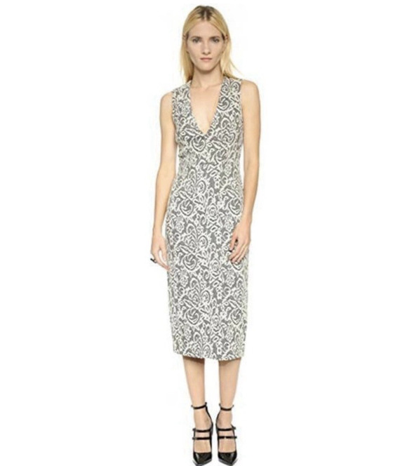 Alice + Olivia Dresses & Skirts - Alice + Olivia Lilia Lace Textured Plunge V-Neck Sheath Dress 6 Black Cream EUC